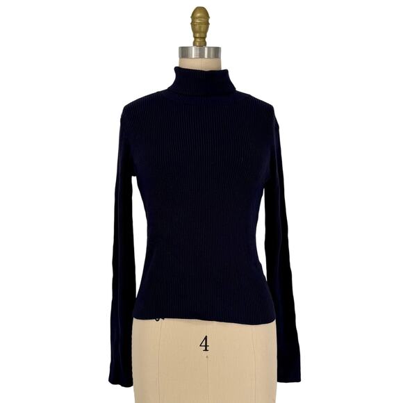 Brandy Melville Ribbed Turtleneck Sweater Top One Size Navy Blue - Picture 10 of 10